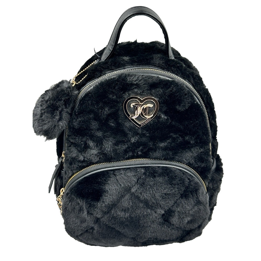 Juicy Couture Let's Get Cozy Backpack Plush Furry in Black Liquorice